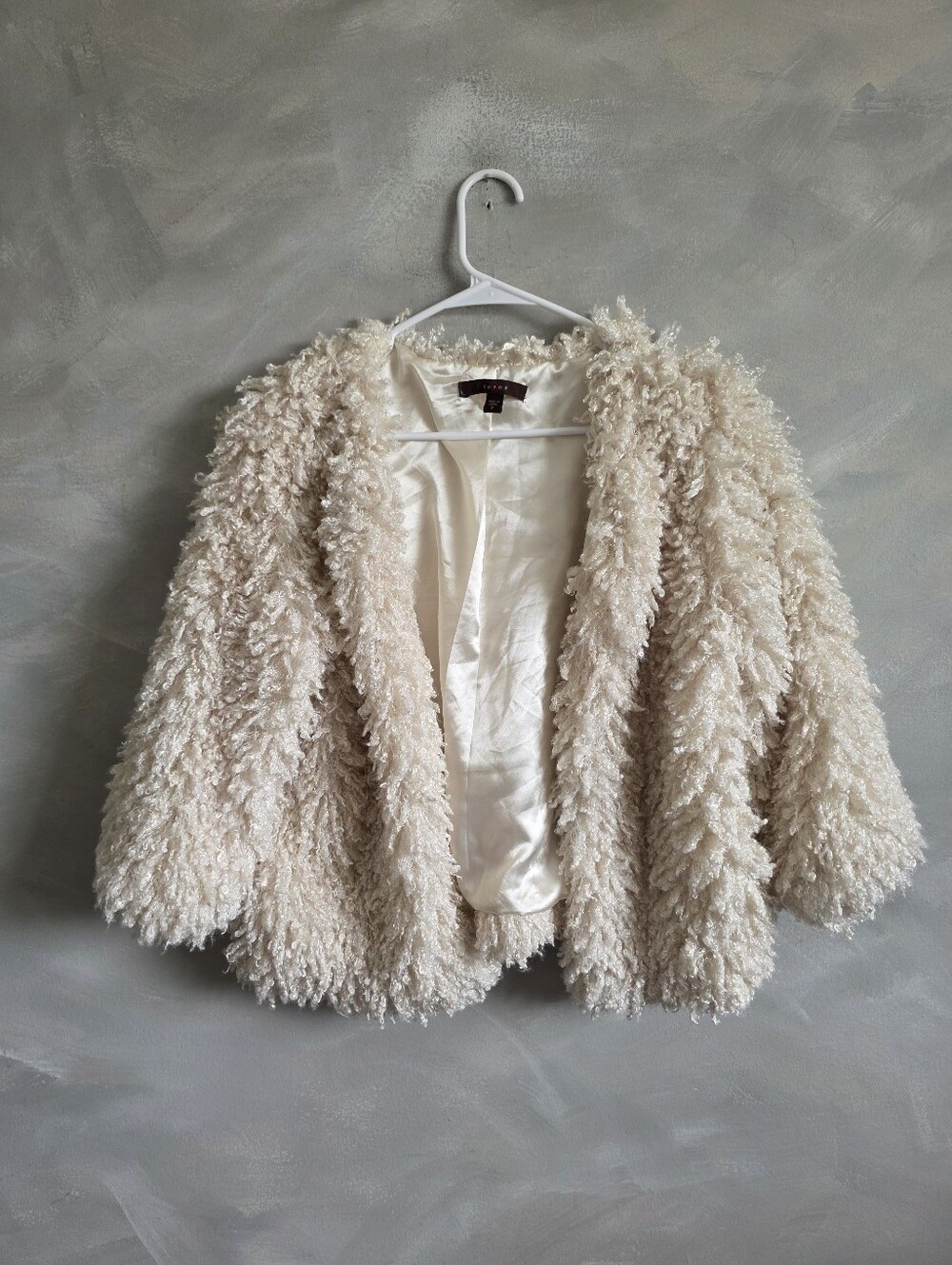 Fever Faux Mangolian Fur Furry Teddy Shaggy Jacket Off White Sz S